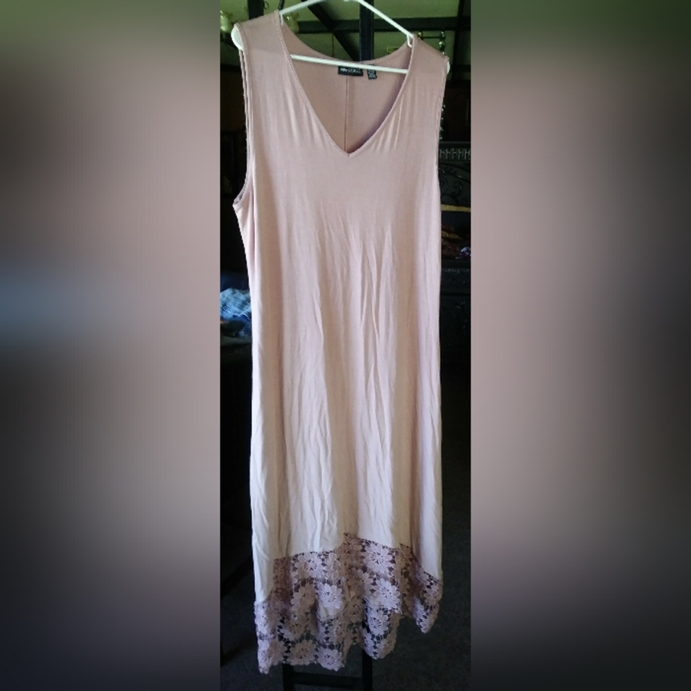 Nina Leonard Blush Pink Maxi Dress With Floral Hem